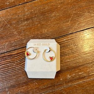 14 KT gold hoop earrings with red heart